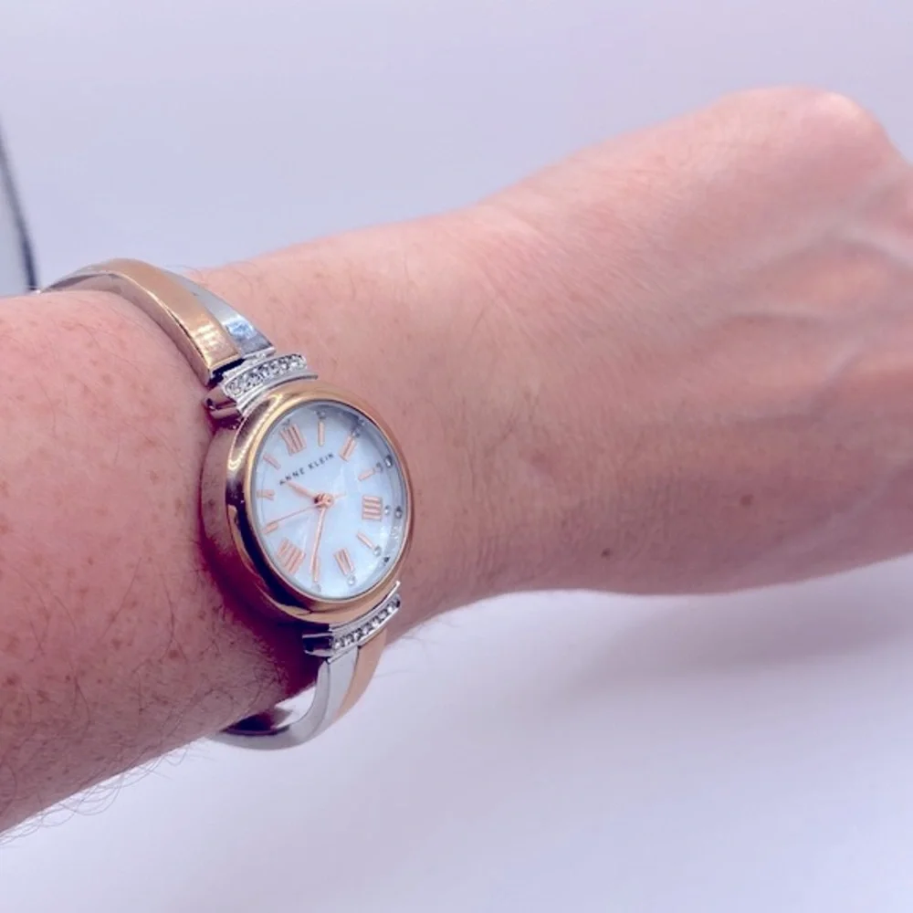 Working! Anne Klein Two Tone Swarovski Crystal Accented Dainty Watch